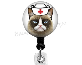 RN Grumpy Cat Badge Reel, Nurse Badge Holder, Retractable Badge Reel, ID Badge Reel, Nurse Badge Reel, Name Badge Reel, 256B
