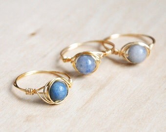 Dainty Stacking Rings, Simple Gold Tone Rings, Gemstone Rings, Wire Wrap Rings