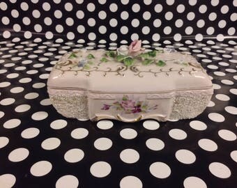 Pastel Treasures~Roses~Gold Gilding~Ceramic Box~Jewelry~Vanity