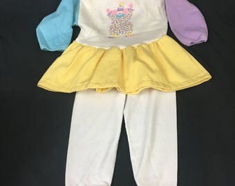 Vintage Girls Outfit, Clown Print, Color Blocks, Tunic and Leggings, Size 24 2T, Buster Brown, 1980's Baby Clothes, Vintage Baby Clothes