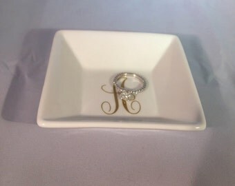 Monogram Ring Dish, Personalized Ring Dish, Gold Ring Dish, Custom Jewelry Dish, Gifts for Her, Single Monogram