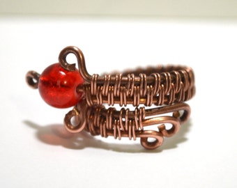 copper ring wire with glass bead adjustable size wire ring jewelry copper wire handmade adjustable size gift for girlfriend gift for her