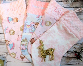 Personalized Christmas Stocking, Baby Christmas Stocking, Minky Christmas Stocking, Custom Princess Christmas stocking, Pink Girl Stocking
