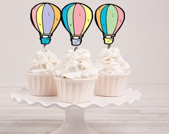 Hot Air Balloons - Oh the Places You'll Go Cupcake Toppers - Instant Download