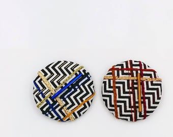 brooch hand embroidered graphic, colorful modern embroidery, textile jewelry, badge pattern chevron, original gift, made in France, nayquach