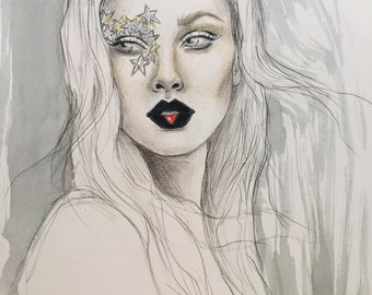Star Makeup Original Watercolor Fashion Illustration Painting