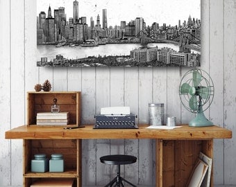 New York City Skyline, New York Canvas Print, Sketch on Canvas, New York Wall Decor, Canvas Home Decor, Printed on Canvas