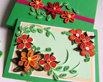 Quilled Birthday,Greeting Card,Quilling flowers Sweet Handmade "Fresh" - Quilling Greeting Card,Handmade Quilling card with summer flowers