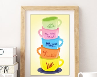 Gilmore Girls Coffee Mugs Stars Hollow poster, Coffee wall art, coffee sign, but first coffee Luke's Diner mug poster, dragonfly inn, al's