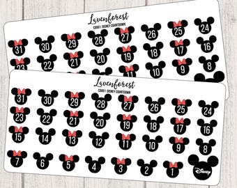 Disney planner stickers, Disney countdown stickers, personal planner, filofax, happy planner stickers, tn stickers, foxyfix stickers, CD001