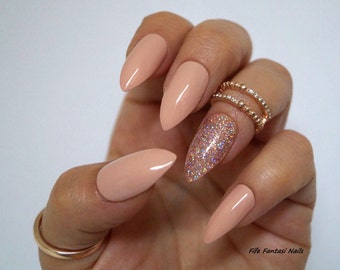 Nude Stiletto Nails, Holographic stiletto nails, Fake nails, Kylie jenner, Glitter Nails, Press on nails, Acrylic nails, Glue on nails, Nail