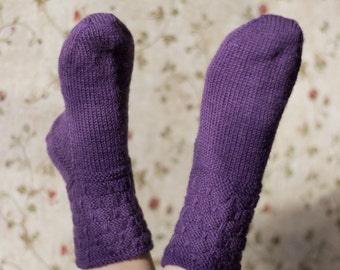 Purple wool socks for women,Winter knit socks, Merino wool socks, All sizes available, home wear, Violet slippers, Gift for her
