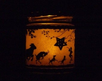 Fairy jar. Fairy light. Night light. Jar light. Changing colour LED candle holder. Woodland forest handmade lantern.