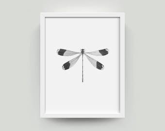Poster Dragonfly | Wall Print Gray | Nature Inspired | Minimalist Posters | Nursery Decor | Minimal Art Poster | Printable Wall Art | Grey