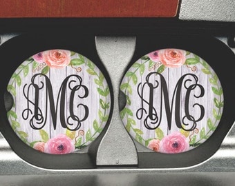 Floral Sandstone Car Coaster, Monogram Car Coasters, Car Coaster Monogrammed, Personalized Car Coaster, Girly Car copasters,