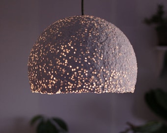 Paper mache pendant light with beads - recycled paper lampshade - paper pulp light - translucent beads - hanging light - ceiling lamp