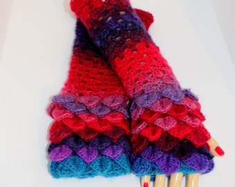 READY TO SHIP, Dragon Gloves, Dragon Scale Gloves, Fingerless Mittens, Crocodile Stitch, Game of Thrones, Mother of thrones, Arm warmers