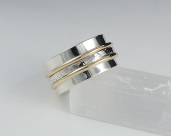 Sterling silver ring | 14K gold ring | Spinning Ring | Gold spinner Ring | Meditation Ring | Relaxation Ring | Silver and gold women ring