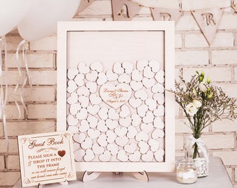 Personalised wedding drop box Drop Top Guest Book Wedding Sign Rustic wedding guest book ideas Wooden Hearts guest book Alternative 3d book