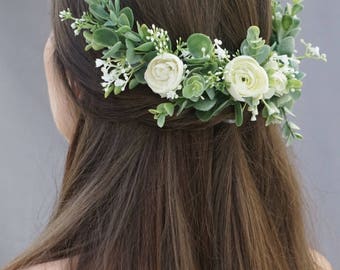 Flower crown wedding, bridal flower hair comb, flower half crown, extended flower hair comb, flower headband