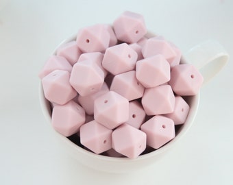 Pastel pink hexagon silicone beads / Perfect for baby teething toys / Safe for teething / Choose amount