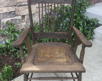 Antique Wood Arm Chair - Weathered Oak Arm Chair - Hardwood Arm Chair - Caned Arm Chair - Dining Chair - Desk Chair - Accent Chair