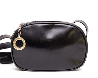 1970s Celine black leather shoulder bag with gold hardware