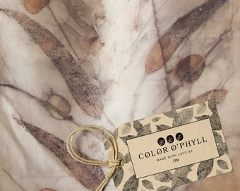 COLOR O'PHYLL ----- Eco-Print -Coloured with Leaves, Hand-Made, 100% Silk Scarf. Perfect Mother’s Day Gift.