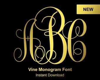 Vine Monogram Font, Monogram font, Interlocking Monogram, Monogram, Silhouette Cut Files, Cricut Svg, Cut Files, Three Letters Monogram