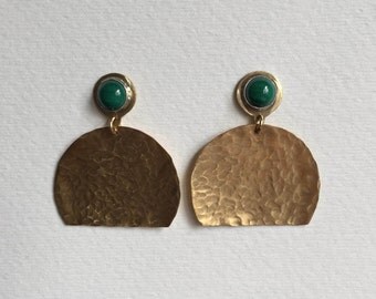 SALE: Malachite and Brass Disc Earrings