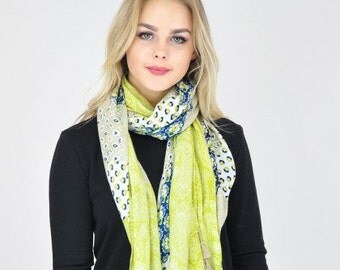 Floral Mint Yellow Scarf / Spring Scarf / Summer Scarf / Womens Scarf / Ladies Scarves / Gift for her / Scarf / Mint Accessories
