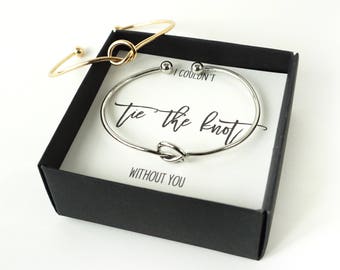 Bridesmaid Gift Set , Bridesmaid gift , Love Knot Bracelet, Tie the Knot Bracelet , Knotted , Gold / Silver Knot Bridesmaid Proposal Box Set