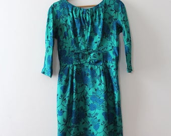 vintage 1960s silk dress // 60s novelty roses evening dress