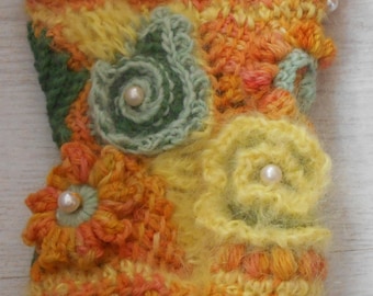 Freeform Crochet Cuff Bracelet Wrist Warmer Boho Style