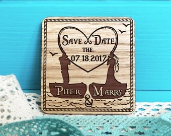 Save the Date-Save the Date Magnet-Fishing Save the Date-Nautical Save the Date Magnet-Nautical Wedding Invitation-Fishing Wedding-Engraved