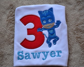 PJ Masks Birthday Shirt - Cat Boy - Boys Boutique Clothing - Personalized Birthday Shirt