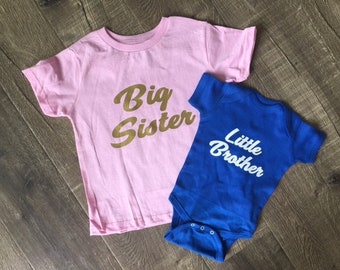 Big Sister, Little Brother, Big Brother, Little Sister Shirts - Siblings TShirts Youth Toddler Kids, Boys Girls Baby Sibling Onesies - Gifts