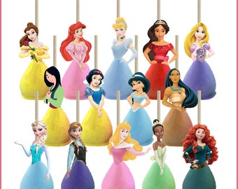 Disney Princess Cake Pop Toppers Printables -- DIGITAL -- All 14 princesses (Also works on cupcakes and candy apples!)