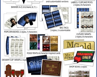 OUAT Once Upon a Time Party Printables -- DIGITAL -- Customizable invitations! Plus banner, favors, popcorn boxes, cupcake picks and more!
