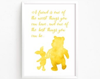 Sale 50% Off - Winnie the Pooh Watercolor Printable ( friendship painting Disney printable Girls nursery wall art quote instant download )