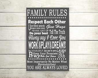 Family Rules, Canvas Art, Canvas Wall Hanging, Family plaque, Quote Art, Quotes On Canvas, Word Art, Home Décor, Signs For Home