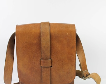 VINTAGE bag leather thick handmade Brown