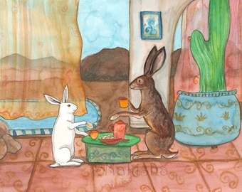 Tea with Jack Rabbit - Fine Art Rabbit Print
