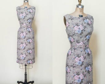 1950s Floral Dress --- Vintage Cotton Sheath