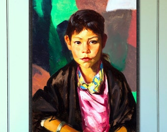Native American girl vintage painting vintage art native american art reproduction art print home decor giclee vintage portrait