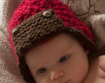 Red and Brown Aviator Hat for Newborns