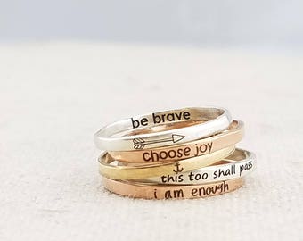Inspiration Ring - Personalized Ring - Dainty Jewelry - Personalized Gift - Rose Gold Ring - Mixed Metal Stacking Ring - Rings - Gold Ring