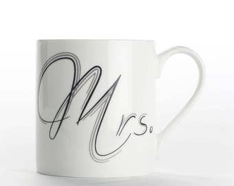 Coffee mug, coffee cup "Mrs." bone china mug
