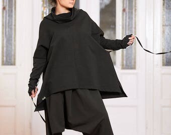 Plus Size Clothing, Plus Size Tunic, Black Loose Top, Plus Size Top, Oversized Top, Loose Tunic, Long Sleeve Top, Cowl Neck Top, Black Top