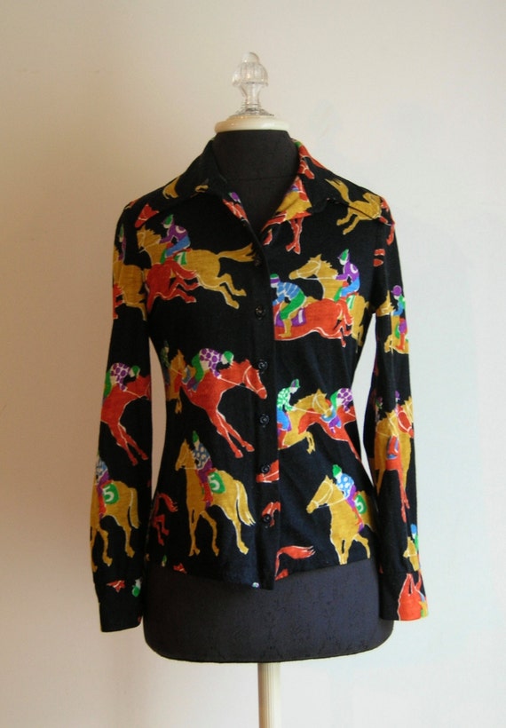 Vintage Colorful Jockey and Horse Shirt
